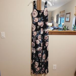 NEW Kaileigh Floral Maxi Dress Black Pink Square Neck Sleeveless